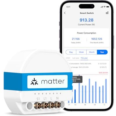 meross Inteligentny przełącznik (wymagany jest NEUTRALNY PRZEWOD) Śledzenie zużycia energii i Matter Simple Setup (MSS), przełącznik WiFi kompatybilny z Apple Home, Alexa i Google Home meross Inteligentny przełącznik (wymagany jest NEUTRALNY PRZEWOD) Śledzenie zużycia energii i Matter Simple Setup (MSS), przełącznik WiFi kompatybilny z Apple Home, Alexa i Google Home
