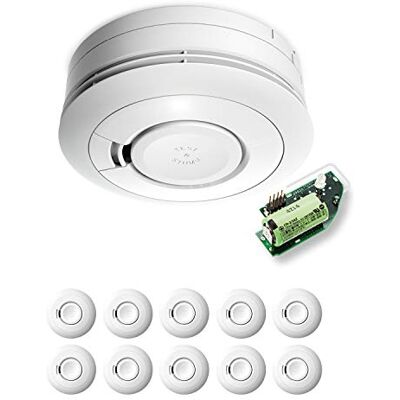 Ei Electronics Ei650RF radiowy czujnik dymu, zestaw z bezprzewodowym czujnikiem dymu i modułem radiowym, 10 sztuk, zwycięzca testu Stiftung Warentest z baterią, na 10 lat, biały Ei Electronics Ei650RF radiowy czujnik dymu, zestaw z bezprzewodowym czujnikiem dymu i modułem radiowym, 10 sztuk, zwycięzca testu Stiftung Warentest z baterią, na 10 lat, biały
