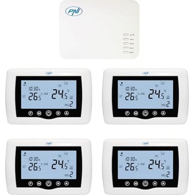 PNI Inteligentny termostat CT440 bezprzewodowy, z WiFi, sterowanie 4 strefami przez Internet, do instalacji grzewczych, pomp, zaworów magnetycznych, aplikacji TuyaSmart PNI Inteligentny termostat CT440 bezprzewodowy, z WiFi, sterowanie 4 strefami przez Internet, do instalacji grzewczych, pomp, zaworów magnetycznych, aplikacji TuyaSmart