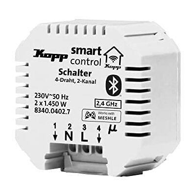 Kopp Smart-Control seryjny taktor przełączający, 2-kanałowy, 4-przewodowy, inteligentna technologia Bluetooth Mesh, Amazon Alexa, Apple Home Kit, Google Home, 834004027 Kopp Smart-Control seryjny taktor przełączający, 2-kanałowy, 4-przewodowy, inteligentna technologia Bluetooth Mesh, Amazon Alexa, Apple Home Kit, Google Home, 834004027