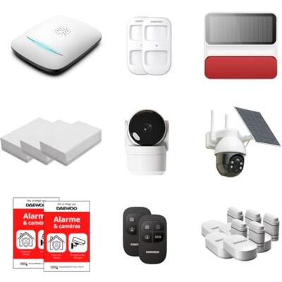 Daewoo Pakiet alarmowy WiFi & GSM PA556Z Bezprzewodowy system bezpieczeństwa z kamerą wewnętrzną i solarną kamerą zewnętrzną, syreną, czujnikami Zigbee bez abonamentu Daewoo Pakiet alarmowy WiFi & GSM PA556Z Bezprzewodowy system bezpieczeństwa z kamerą wewnętrzną i solarną kamerą zewnętrzną, syreną, czujnikami Zigbee bez abonamentu