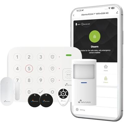 NIVIAN Inteligentny system alarmowy WiFi dla domu lub firmy, zestaw z czujnikiem ruchu, czujnikiem drzwi, kontrolerem i RFID Bez opłat, sterowanie za pomocą aplikacji i głosu Łatwa instalacja NIVIAN Inteligentny system alarmowy WiFi dla domu lub firmy, zestaw z czujnikiem ruchu, czujnikiem drzwi, kontrolerem i RFID Bez opłat, sterowanie za pomocą aplikacji i głosu Łatwa instalacja