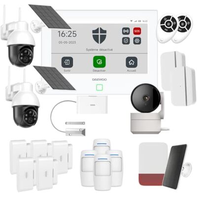 Daewoo Zestaw Alarm WiFi/GSM Touch 7 cali AM504L, system bezprzewodowy i bez subskrypcji, kompatybilny ze zwierzętami, czujniki w zestawie + kamera monitorująca Full HD, aplikacja mobilna w zestawie Daewoo Zestaw Alarm WiFi/GSM Touch 7 cali AM504L, system bezprzewodowy i bez subskrypcji, kompatybilny ze zwierzętami, czujniki w zestawie + kamera monitorująca Full HD, aplikacja mobilna w zestawie