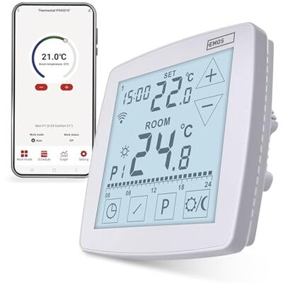 EMOS GoSmart Home Termostat pokojowy z aplikacją, WiFi, otwarty termostat do ogrzewania podłogowego, sterowanie dotykowe, oszczędność energii, kompatybilny z Tuya, Smart Life, Google EMOS GoSmart Home Termostat pokojowy z aplikacją, WiFi, otwarty termostat do ogrzewania podłogowego, sterowanie dotykowe, oszczędność energii, kompatybilny z Tuya, Smart Life, Google