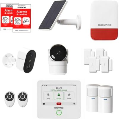 Daewoo Zestaw alarmów dotykowych Plus Smart Home z kamerą wewnętrzną HD i kamerą zewnętrzną, syreną słoneczną, 4 czujnikami przysłony i 2 czujnikami ruchu Alexa i Google Home Daewoo Zestaw alarmów dotykowych Plus Smart Home z kamerą wewnętrzną HD i kamerą zewnętrzną, syreną słoneczną, 4 czujnikami przysłony i 2 czujnikami ruchu Alexa i Google Home