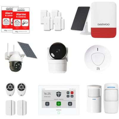 Daewoo Alarm połączony z domem bez abonamentu – Smart Protect Advanced Plus z kamerami HD, syreną słoneczną i czujnikiem dymu – Alexa i Google Home Daewoo Alarm połączony z domem bez abonamentu – Smart Protect Advanced Plus z kamerami HD, syreną słoneczną i czujnikiem dymu – Alexa i Google Home