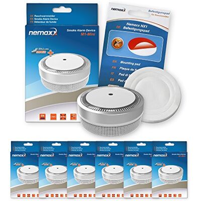 Nemaxx 6X M1-Mini czujnik dymu – czuły, fotoelektryczny czujnik dymu z baterią litową typ DC3V zgodnie z normą DIN EN14604 i VD – srebrny + podkładka mocująca NX1 Nemaxx 6X M1-Mini czujnik dymu – czuły, fotoelektryczny czujnik dymu z baterią litową typ DC3V zgodnie z normą DIN EN14604 i VD – srebrny + podkładka mocująca NX1