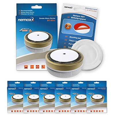 Nemaxx 6X M1-Mini czujniki dymu fotoelektryczne czujniki dymu z akumulatorem litowym DC3V DIN EN14604 & VDS kolor złoty + NX1 Mocowanie łyżwy Nemaxx 6X M1-Mini czujniki dymu fotoelektryczne czujniki dymu z akumulatorem litowym DC3V DIN EN14604 & VDS kolor złoty + NX1 Mocowanie łyżwy