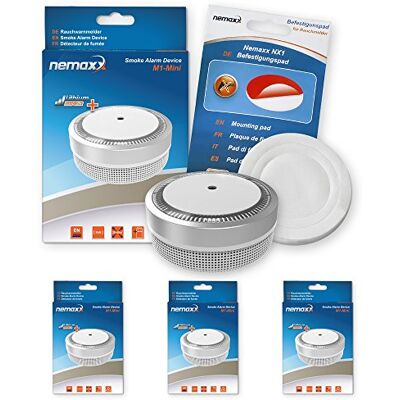 Nemaxx 3X M1 Mini czujka dymu – wrażliwy, fotoelektryczny czujnik dymu z baterią litową typu DC3V zgodnie z normą DIN EN14604 & VDs – srebrny + podkładka mocująca NX1 Nemaxx 3X M1 Mini czujka dymu – wrażliwy, fotoelektryczny czujnik dymu z baterią litową typu DC3V zgodnie z normą DIN EN14604 & VDs – srebrny + podkładka mocująca NX1
