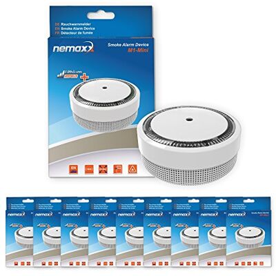 Nemaxx 9X M1 Mini czujka dymu – wrażliwa, fotoelektryczna czujka dymu z baterią litową typu DC3V zgodnie z normą DIN EN14604 i VDs – biała Nemaxx 9X M1 Mini czujka dymu – wrażliwa, fotoelektryczna czujka dymu z baterią litową typu DC3V zgodnie z normą DIN EN14604 i VDs – biała