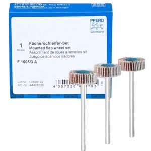 PFERD Zestaw szlifierek wachlarzowych F, 3-częściowy/korund Ø 15x5mm Ø trzonu 3mm A80, 120, 180/44498029 – do szlifowania precyzyjnego i wykończenia szlifierką prostą lub napędem giętkim PFERD Zestaw szlifierek wachlarzowych F, 3-częściowy/korund Ø 15x5mm Ø trzonu 3mm A80, 120, 180/44498029 – do szlifowania precyzyjnego i wykończenia szlifierką prostą lub napędem giętkim