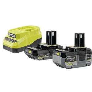 RYOBI Zestaw szybkiej ładowarki 18 V 2,0 A + bateria litowa + 4,0 Ah + akumulator 2,0Ah ONE+ RC18120A-242X wskaźnik 4 LED, ogniwa odporne na wstrząsy, ochrona przed przegrzaniem, w 100% RYOBI Zestaw szybkiej ładowarki 18 V 2,0 A + bateria litowa + 4,0 Ah + akumulator 2,0Ah ONE+ RC18120A-242X wskaźnik 4 LED, ogniwa odporne na wstrząsy, ochrona przed przegrzaniem, w 100%