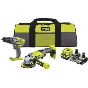 RYOBI 18 V ONE + 6-częściowy zestaw akumulatorowy kombi RCK182O-242SZL, wiertarko-wkrętarka udarowa, szlifierka kątowa, 2 x akumulatory (4,0 Ah i 2,0 Ah), ładowarka, torba na narzędzia RYOBI 18 V ONE + 6-częściowy zestaw akumulatorowy kombi RCK182O-242SZL, wiertarko-wkrętarka udarowa, szlifierka kątowa, 2 x akumulatory (4,0 Ah i 2,0 Ah), ładowarka, torba na narzędzia