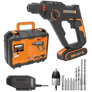 WORX Bezprzewodowy młot udarowy 20 V 1,2J WX391, szybkie wiercenie w betonie, 3 funkcje w 1, w zestawie 10 wierteł do betonu, drewna i metalu, akumulator 2Ah i szybka ładowarka 2 A w zestawie WORX Bezprzewodowy młot udarowy 20 V 1,2J WX391, szybkie wiercenie w betonie, 3 funkcje w 1, w zestawie 10 wierteł do betonu, drewna i metalu, akumulator 2Ah i szybka ładowarka 2 A w zestawie