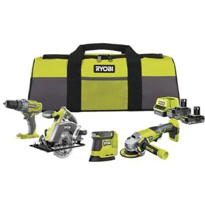 RYOBI 18 V ONE+ 8-częściowy zestaw akumulatorowy kombi RCK184O-242SZL, wiertarko-wkrętarka udarowa, szlifierka kątowa, ręczna piła tarczowa, szlifierka wibracyjna Delta, 2 x akumulatory (4,0 Ah i 2,0 RYOBI 18 V ONE+ 8-częściowy zestaw akumulatorowy kombi RCK184O-242SZL, wiertarko-wkrętarka udarowa, szlifierka kątowa, ręczna piła tarczowa, szlifierka wibracyjna Delta, 2 x akumulatory (4,0 Ah i 2,0
