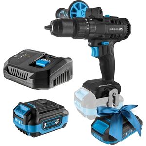 Högert Technik Bezszczotkowa akumulatorowa wiertarko-wkrętarka udarowa, zestaw 18 V, moment obrotowy 80 Nm, akumulator 4,0 Ah, ładowarka 4 A, oświetlenie LED, metalowa przekładnia, do drewna i metalu Högert Technik Bezszczotkowa akumulatorowa wiertarko-wkrętarka udarowa, zestaw 18 V, moment obrotowy 80 Nm, akumulator 4,0 Ah, ładowarka 4 A, oświetlenie LED, metalowa przekładnia, do drewna i metalu