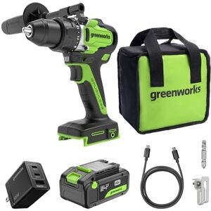 Greenworks 24 V akumulatorowa wiertarka udarowa 90 Nm, klasa profesjonalna, sprzęgło 21, akumulator USB-C 4,0 Ah (24 000 mAh), szybka ładowarka 65 W USB-C (3 porty) i kabel USB C (1 M) DD590 Greenworks 24 V akumulatorowa wiertarka udarowa 90 Nm, klasa profesjonalna, sprzęgło 21, akumulator USB-C 4,0 Ah (24 000 mAh), szybka ładowarka 65 W USB-C (3 porty) i kabel USB C (1 M) DD590