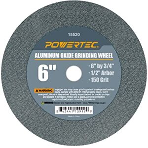POWERTEC Szlifierka stołowa 155 cm, ziarnistość 150, tarcza szlifierska z tlenku glinu do szlifierki stołowej, grubość 3/10.2 cm trzpień 1/5.1 cm, wiertła do ostrzenia i kształtowania, ostrze i dłuto, POWERTEC Szlifierka stołowa 155 cm, ziarnistość 150, tarcza szlifierska z tlenku glinu do szlifierki stołowej, grubość 3/10.2 cm trzpień 1/5.1 cm, wiertła do ostrzenia i kształtowania, ostrze i dłuto,