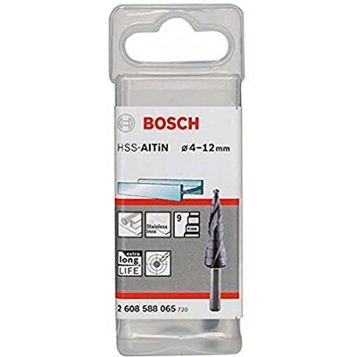 Bosch Profesjonalne wiertło stopniowe HSS-AlTiN z 3-powierzchniowym trzpieniem (Ø 4-12 mm, 9 stopni) Bosch Profesjonalne wiertło stopniowe HSS-AlTiN z 3-powierzchniowym trzpieniem (Ø 4-12 mm, 9 stopni)