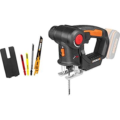 WORX WX550.9 Wyrzynarka do Cięcia Drewna, Stali i PVC, Uniwersalna Pilarka 2 w 1 z Wyrzynarką i Piłą Szablastą oraz Szybkim Przełączaniem, 20 V, z Dmuchawą Pyłu i Mechanizmem Wahadłowym WORX WX550.9 Wyrzynarka do Cięcia Drewna, Stali i PVC, Uniwersalna Pilarka 2 w 1 z Wyrzynarką i Piłą Szablastą oraz Szybkim Przełączaniem, 20 V, z Dmuchawą Pyłu i Mechanizmem Wahadłowym