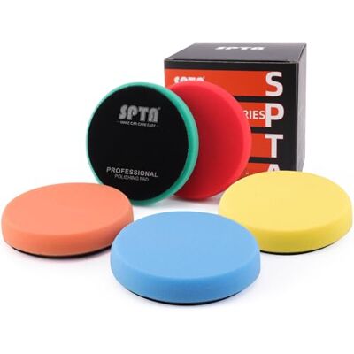 SPTA 5-częściowy zestaw gąbek polerskich, 150 mm, na rzep, do polerowania, do szlifierki mimośrodowej 150 mm SPTA 5-częściowy zestaw gąbek polerskich, 150 mm, na rzep, do polerowania, do szlifierki mimośrodowej 150 mm