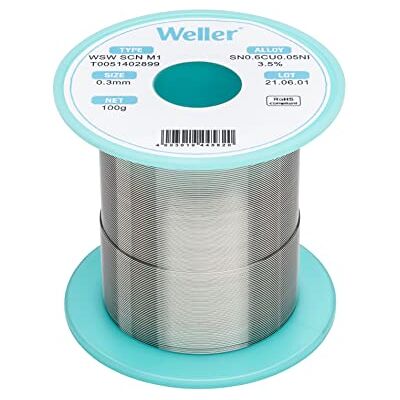 Weller WSW SCN M1 (T0051402899) bezołowiowy drut lutowniczy, Ø 0,3 mm, stop Sn99,3Cu0,6Ni0,05, zawartość strumienia 3,5%, 100 g Weller WSW SCN M1 (T0051402899) bezołowiowy drut lutowniczy, Ø 0,3 mm, stop Sn99,3Cu0,6Ni0,05, zawartość strumienia 3,5%, 100 g