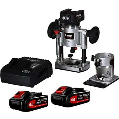 Trend Zestaw routera bezszczotkowego T18S 18 V 8mm (akumulator 2 x 4 Ah i szybka ładowarka), T18S/R14K2/E Trend Zestaw routera bezszczotkowego T18S 18 V 8mm (akumulator 2 x 4 Ah i szybka ładowarka), T18S/R14K2/E