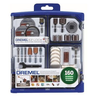 Dremel Zestaw akcesoriów do narzędzi obrotowych, 710-08-160 akcesoriów, technologia EZ Lock, trzpień 0,35 cm (1/8"), tarcza polerska i mieszanka, tarcza szlifierska i bęben, rzeźbienie, ostrzenie i Dremel Zestaw akcesoriów do narzędzi obrotowych, 710-08-160 akcesoriów, technologia EZ Lock, trzpień 0,35 cm (1/8"), tarcza polerska i mieszanka, tarcza szlifierska i bęben, rzeźbienie, ostrzenie i