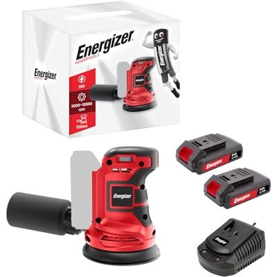 Energizer Bezprzewodowa szlifierka tarczowa 20 V, 10000 obr./min, 6 regulowanych prędkości samozaciskowa taca 125 mm, torba kolekcjonerska, 10 dysków w zestawie w zestawie 2 baterie 20 V 2 AH + Energizer Bezprzewodowa szlifierka tarczowa 20 V, 10000 obr./min, 6 regulowanych prędkości samozaciskowa taca 125 mm, torba kolekcjonerska, 10 dysków w zestawie w zestawie 2 baterie 20 V 2 AH +