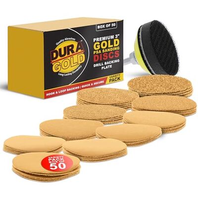Dura-Gold Premium – zestaw różnorodnych (40,60,80,120,220,320,400,600,800,1000) – 7,6 cm złote tarcze szlifierskie z haczykami i pętelkami do szlifierek DA – pudełko 50 tarcz wykończeniowych z papieru Dura-Gold Premium – zestaw różnorodnych (40,60,80,120,220,320,400,600,800,1000) – 7,6 cm złote tarcze szlifierskie z haczykami i pętelkami do szlifierek DA – pudełko 50 tarcz wykończeniowych z papieru
