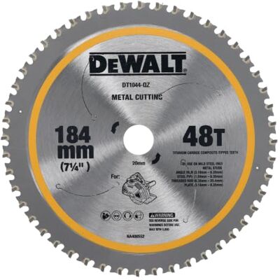 DeWalt Mild Steel Metal Cutting Circular Saw Blade do DCS383, 184 mm x 20 mm x 48T, DT1044-QZ DeWalt Mild Steel Metal Cutting Circular Saw Blade do DCS383, 184 mm x 20 mm x 48T, DT1044-QZ
