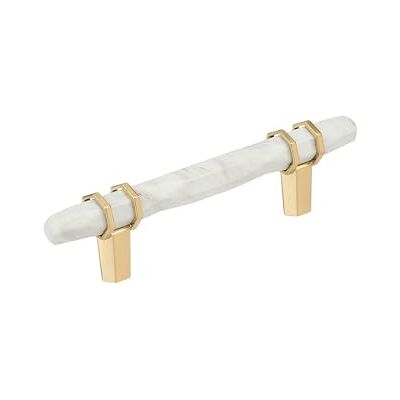 Amerock Carrione 3-3/4 inch (96mm) Center-to-Center Marble White/Champagne Bronze Cabinet Pull, BP36648MWCZ Amerock Carrione 3-3/4 inch (96mm) Center-to-Center Marble White/Champagne Bronze Cabinet Pull, BP36648MWCZ
