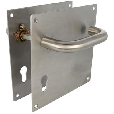 Amig Zestaw klamek z płytką do drzwi Klamka z kluczem 72 mm Mod. 3CB72 Stal nierdzewna 18/8 180 x 180 mm Czworokąt 8 mm Matowe srebro Amig Zestaw klamek z płytką do drzwi Klamka z kluczem 72 mm Mod. 3CB72 Stal nierdzewna 18/8 180 x 180 mm Czworokąt 8 mm Matowe srebro