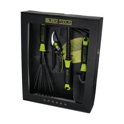 Black Tools Garden 4-częściowy zestaw narzędzi ogrodowych, kielnia na rośliny, motyka kombi, nożyce ogrodowe, miotła wachlarzowa, optymalny zestaw do małego ogrodu lub na balkon, do ogrodu, donicy Black Tools Garden 4-częściowy zestaw narzędzi ogrodowych, kielnia na rośliny, motyka kombi, nożyce ogrodowe, miotła wachlarzowa, optymalny zestaw do małego ogrodu lub na balkon, do ogrodu, donicy