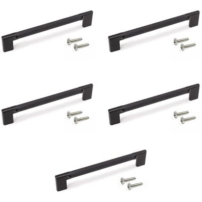 Emuca Pakiet 5 uchwytów meblowych, Dł. 221mm, Rozstaw otworów 192mm, Aluminium, Malowane na czarno Emuca Pakiet 5 uchwytów meblowych, Dł. 221mm, Rozstaw otworów 192mm, Aluminium, Malowane na czarno