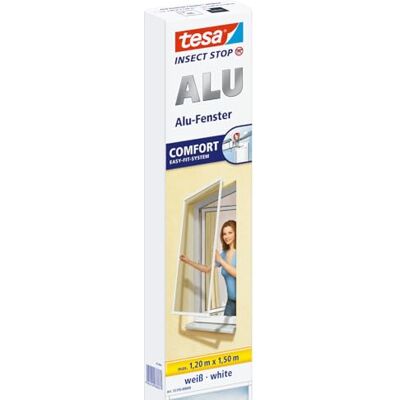 tesa Insect Stop ALU Comfort moskitiera na okno, ochrona przed owadami, z ramą z aluminium, siatka na muchy, bez wiercenia, biała, 120 x 150 cm tesa Insect Stop ALU Comfort moskitiera na okno, ochrona przed owadami, z ramą z aluminium, siatka na muchy, bez wiercenia, biała, 120 x 150 cm