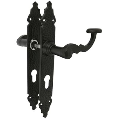 Amig Zestaw uchwytów mod. 100 PB 280 x 44 mm Klamka Zamak ze stalową płytką Czarne wykończenie Zawiera końcówkę Europrofilową Czworokąt 8 mm Rustykalny ręcznie kuty styl Amig Zestaw uchwytów mod. 100 PB 280 x 44 mm Klamka Zamak ze stalową płytką Czarne wykończenie Zawiera końcówkę Europrofilową Czworokąt 8 mm Rustykalny ręcznie kuty styl