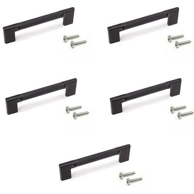 Emuca Pakiet 5 uchwytów meblowych, Dł. 157mm, Rozstaw otworów 128mm, Aluminium, Malowane na czarno Emuca Pakiet 5 uchwytów meblowych, Dł. 157mm, Rozstaw otworów 128mm, Aluminium, Malowane na czarno