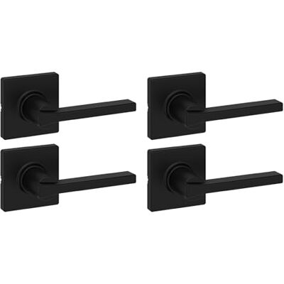 Kwikset Casey Klamka do drzwi wewnętrznych, 4 sztuki, do szafy i korytarza, odwracalne, bez blokowania, czarno-matowe, z ochroną Microban Kwikset Casey Klamka do drzwi wewnętrznych, 4 sztuki, do szafy i korytarza, odwracalne, bez blokowania, czarno-matowe, z ochroną Microban