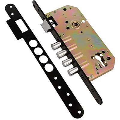Amig Zamek wpuszczany z zatrzaskami do drzwi drewnianych Mod. 101 50/85 mm Z cylindrem i osłoną bezpieczeństwa Odwracalny uchwyt Stal wykończona na czarno Amig Zamek wpuszczany z zatrzaskami do drzwi drewnianych Mod. 101 50/85 mm Z cylindrem i osłoną bezpieczeństwa Odwracalny uchwyt Stal wykończona na czarno