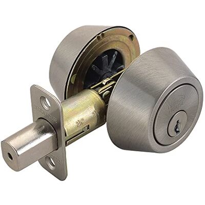 Design House 783829 Podwójny cylindrowy 2-drożny zatrzask deadbolt, satynowy nikiel Design House 783829 Podwójny cylindrowy 2-drożny zatrzask deadbolt, satynowy nikiel