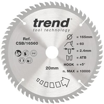 Trend Piła tarczowa CraftPro TCT, średnica 165mm x otwór 20mm x 60 zębów, końcówka z węglika wolframu,CSB/16560 Trend Piła tarczowa CraftPro TCT, średnica 165mm x otwór 20mm x 60 zębów, końcówka z węglika wolframu,CSB/16560