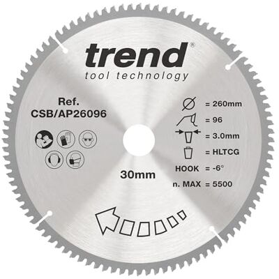 Trend TCT Talerz do piły stołowej - 260mm Średnica, 96 Zębów, 30mm Otulina Trend TCT Talerz do piły stołowej - 260mm Średnica, 96 Zębów, 30mm Otulina