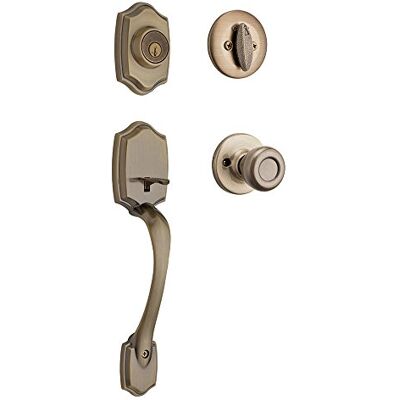 Kwikset 96870-098 Belleview pojedynczy cylindrowy zestaw klamek z pokrętłem Tylo z zabezpieczeniem SmartKey z antycznego mosiądzu Kwikset 96870-098 Belleview pojedynczy cylindrowy zestaw klamek z pokrętłem Tylo z zabezpieczeniem SmartKey z antycznego mosiądzu