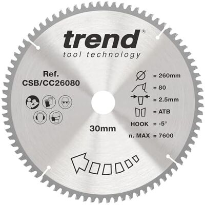 Trend Brzeszczot do cięcia ukośnego 260mm 80T, 30mm, -5° TCT Trend Brzeszczot do cięcia ukośnego 260mm 80T, 30mm, -5° TCT