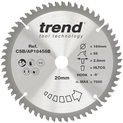 Trend Craftpro Aluminium / Plastikowa Piła Do Drewna - 184mm Średnica - 58 Zębów - 16 Otwór Trend Craftpro Aluminium / Plastikowa Piła Do Drewna - 184mm Średnica - 58 Zębów - 16 Otwór