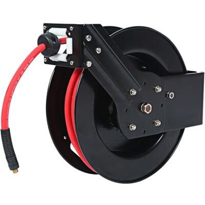 MaxWorks 80720 automatyczny zwijany zwijany bęben z wężem powietrznym 3/8" x 127 cm z mosiężnymi okuciami MaxWorks 80720 automatyczny zwijany zwijany bęben z wężem powietrznym 3/8" x 127 cm z mosiężnymi okuciami