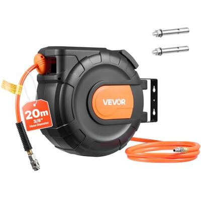 VEVOR Wysuwany bęben do sprężonego powietrza, wąż PVC 20 m x 9,5 mm, maks. 300 PSI, z automatycznym zwijaniem i kablem o długości 2 m, obrotowy uchwyt ścienny do garażu VEVOR Wysuwany bęben do sprężonego powietrza, wąż PVC 20 m x 9,5 mm, maks. 300 PSI, z automatycznym zwijaniem i kablem o długości 2 m, obrotowy uchwyt ścienny do garażu