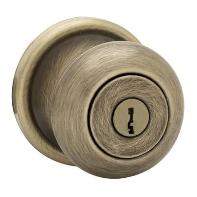 Kwikset Juno gałka do drzwi z kluczem i antybakteryjną ochroną mikrobiologiczną z zabezpieczeniem SmartKey z antycznym mosiądzu Kwikset Juno gałka do drzwi z kluczem i antybakteryjną ochroną mikrobiologiczną z zabezpieczeniem SmartKey z antycznym mosiądzu