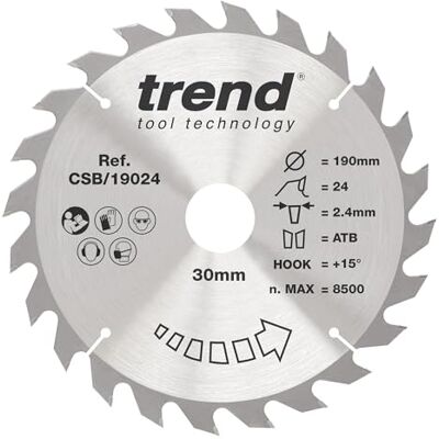 Trend Brzeszczot CraftPro ogólnego zastosowania TCT, 190 mm x 24 zęby x 30 mm otwór, końcówka z węglika wolframu, CSB/19024 Trend Brzeszczot CraftPro ogólnego zastosowania TCT, 190 mm x 24 zęby x 30 mm otwór, końcówka z węglika wolframu, CSB/19024